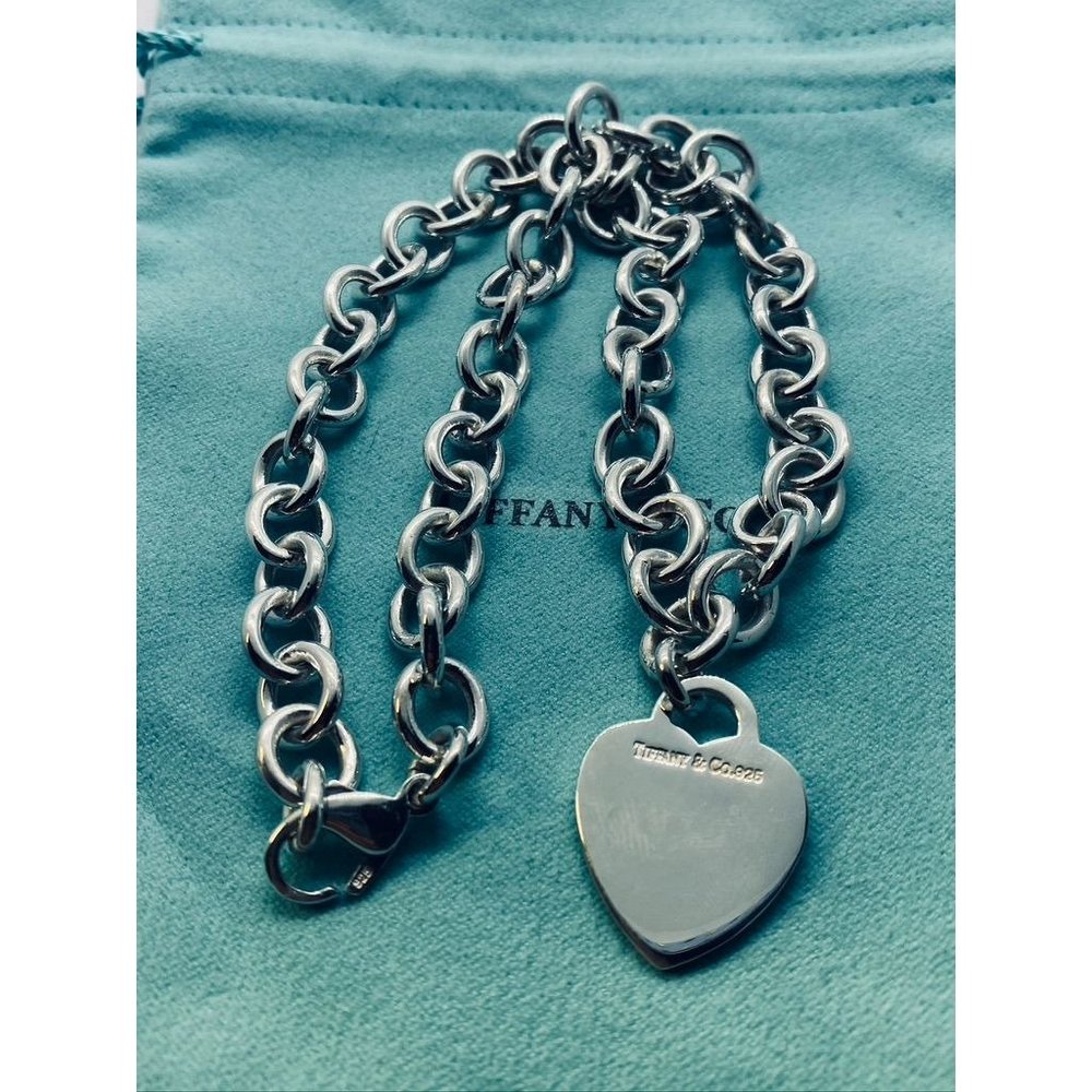 Tiffany & Co Sterling Silver Engravable Blank Heart Tag Necklace Box 17.25"